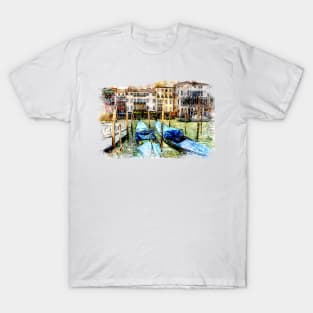 Venice and Gondolas, Digital Watercolor Effects T-Shirt